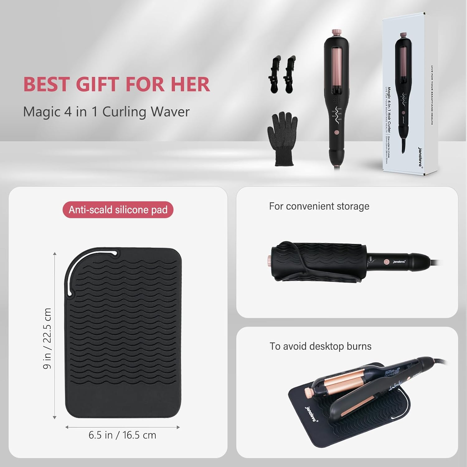 Janelove 4 in 1 Adjustable Hair Waver, Waver Curling Iron, Hair Crimpers and Wavers, Deep Waver, Create 4 Types of Waves-0.87In-1In-1.1In-1.25In, 5 Temps with LED Display, Ideal Gifts for Women image number 3