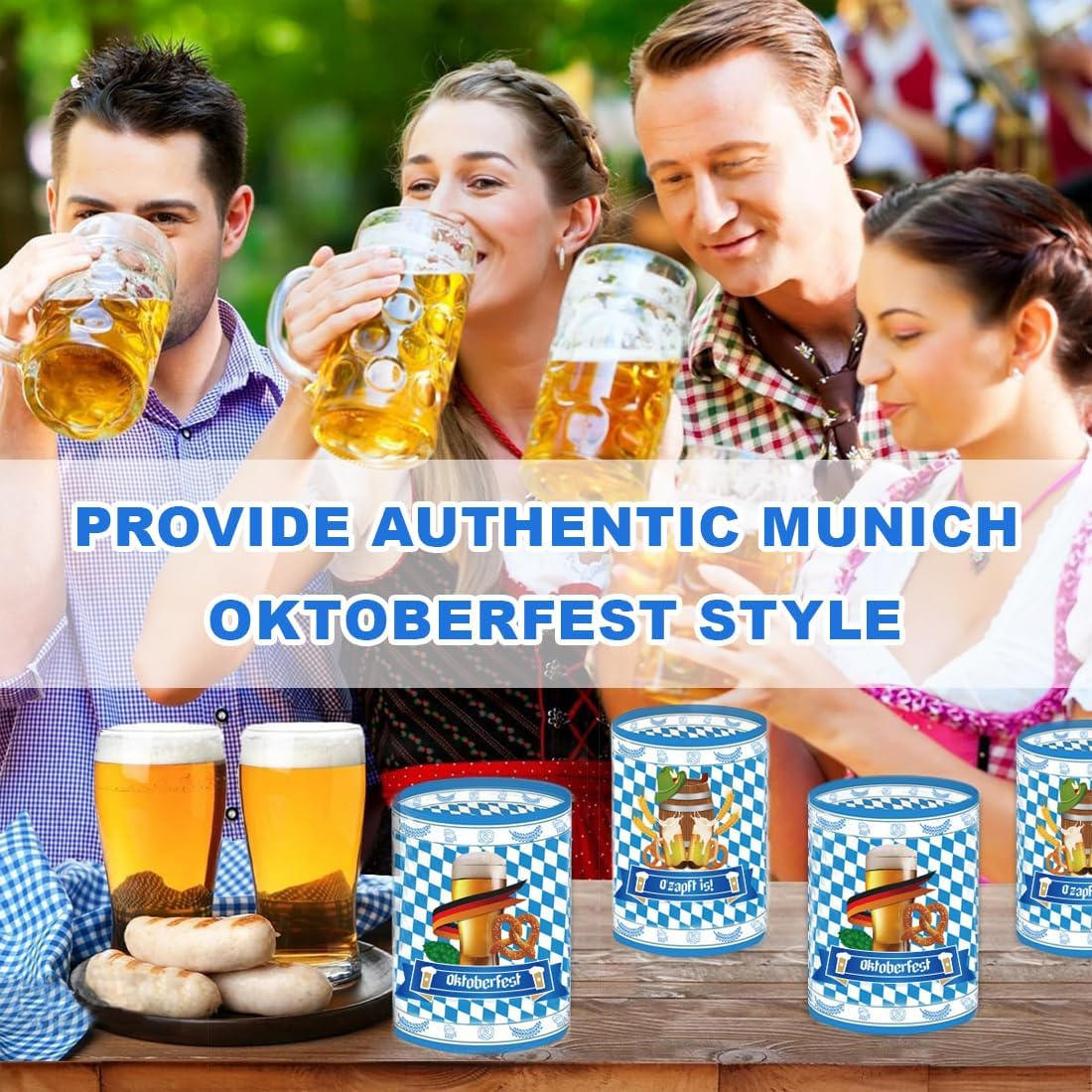 OUDQFCJ 8 Lantern Oktoberfest Table Decoration Set, Bavarian Decoration, Suitable for Tea Lights or Candles (Blue) image number 2