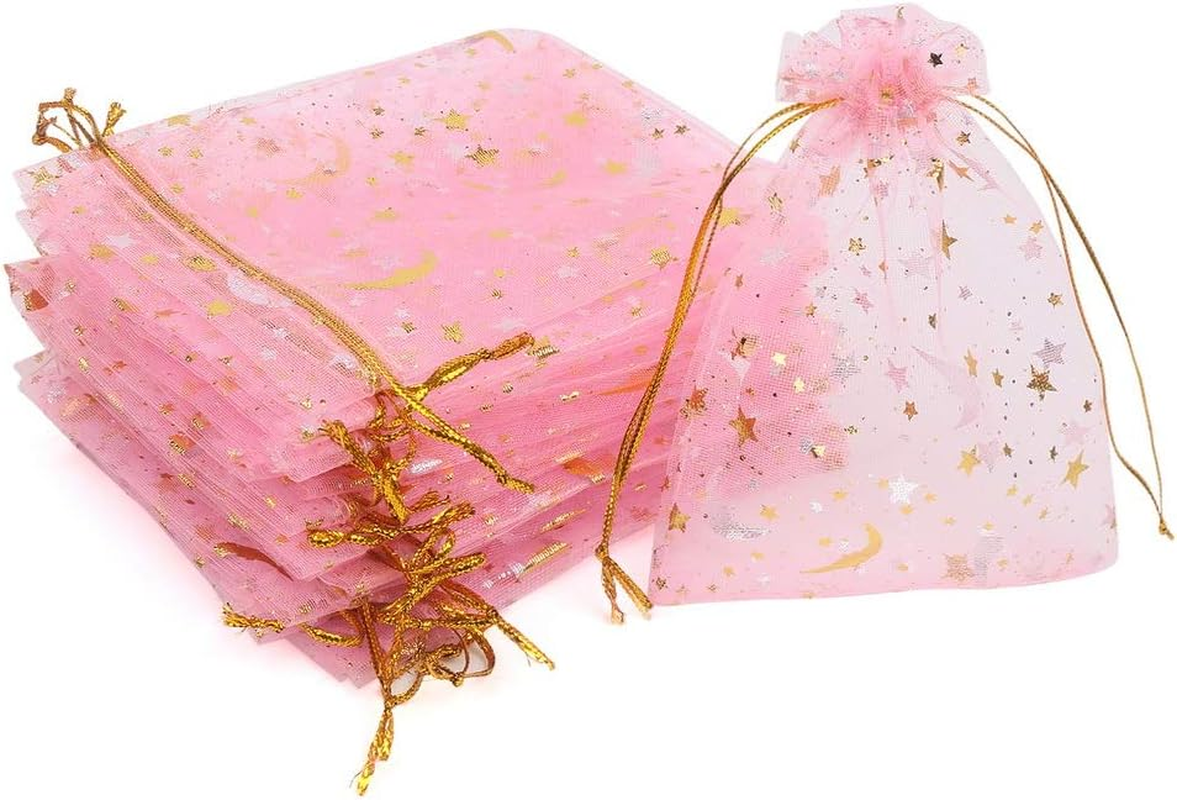 CCINEE 3.5X4.7 Inches Organza Bags Candy Gift Bags 100 Pieces (Gold Heart White Bag)