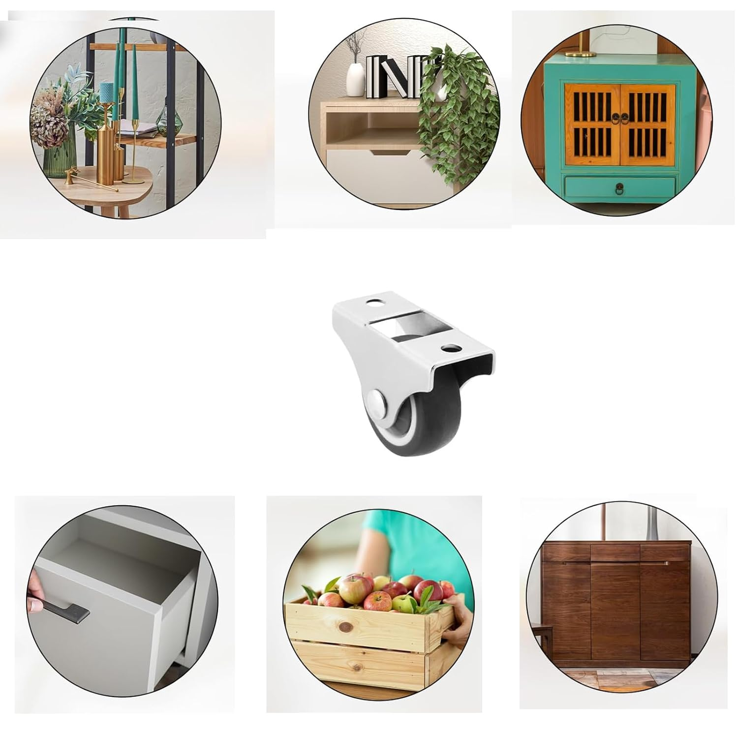 MYTOAU 8Pcs 1 Inch Low Profile Rubber Non Swivel Silent Ball Bearing Furniture Caster Wheels image number 6