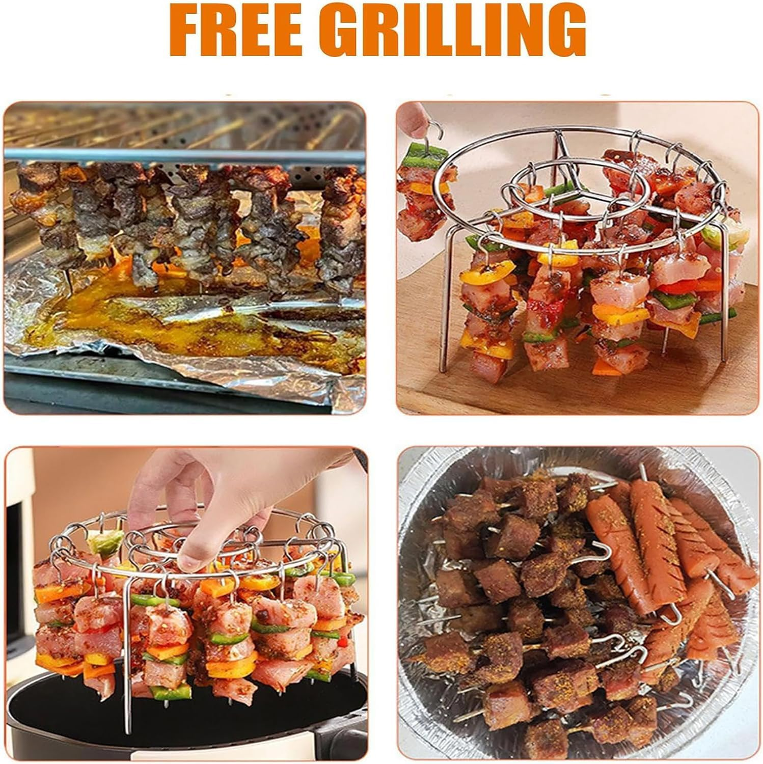Stainless Vertical Kebab Skewer, round Steel Rack, 24-Piece Air Fryer Toast Dehydrator Stand Lightweight for Oven, Grill, BBQ and Home Cooking Enthusiasts image number 3