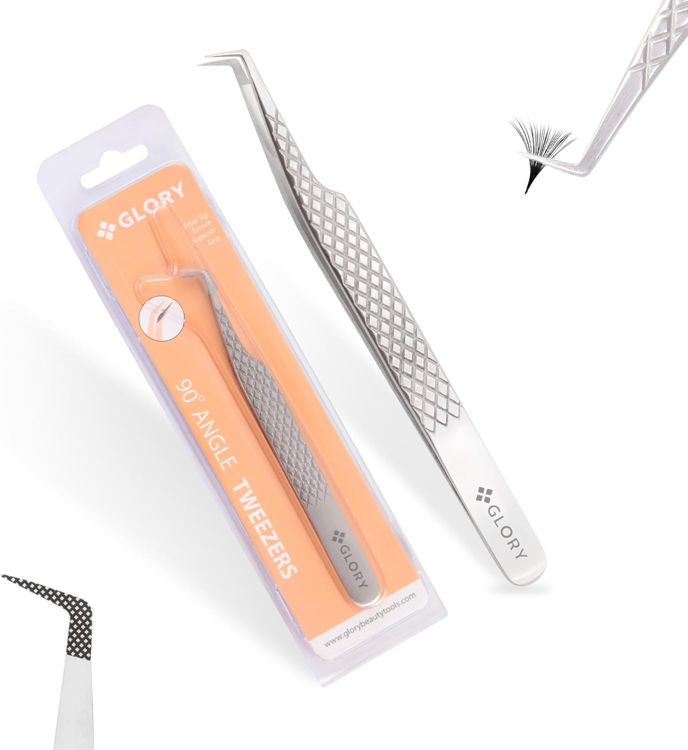Glory 90 Degree Angle Lash Tweezers for Eyelash Extensions &ndash; Precision Fiber Tip Diamond Grip Stainless Steel Lash Tool for Mega Volume, Classic & Professional Lash Tech Supplies image number 2