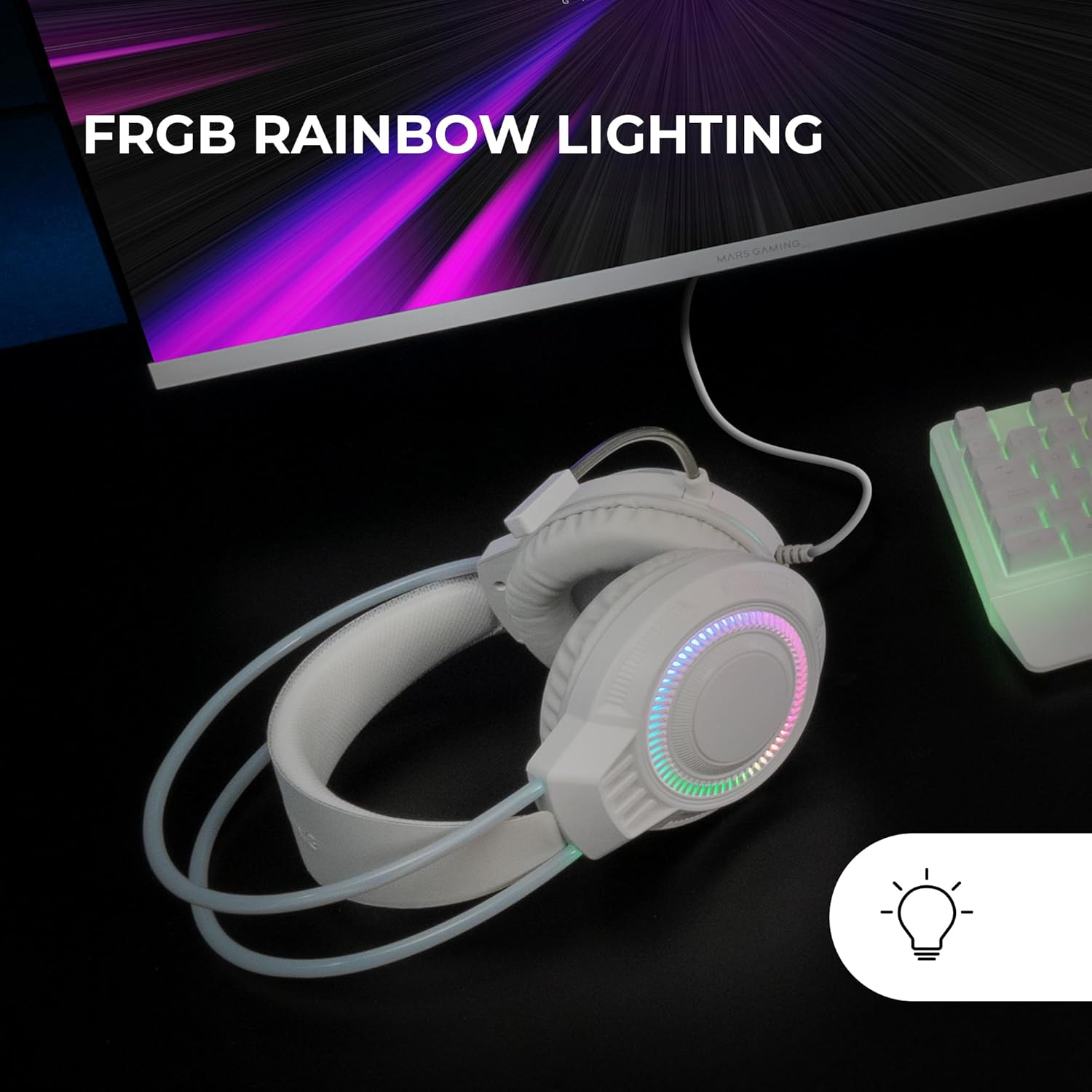 MARSGAMING MH124 FRGB Rainbow Gaming Headphones Ergonomic Design Flexible Microphone Volume Control Gaming Headset Windows Linux Mac PS4 PS5 Xbox One Xbox Series X|S Switch White image number 2