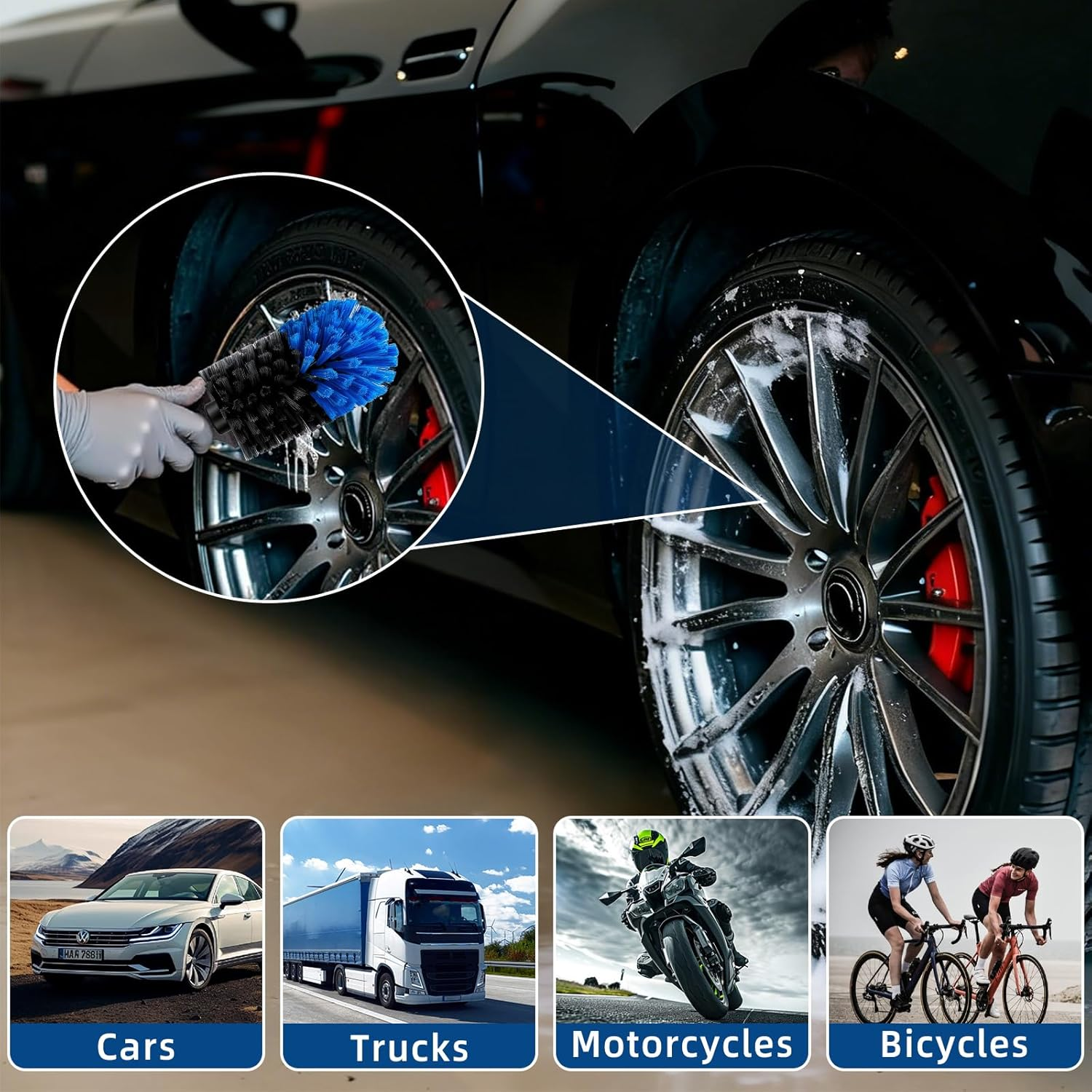 Rim Brush Cordless Screwdriver, Includes Rims Brush and 22.6 Cm Detailing Brush, Quick Cleaning Wheel Brush Car, Durable and Versatile as an Electric Cleaning Brush for Car (Blue Black) image number 2