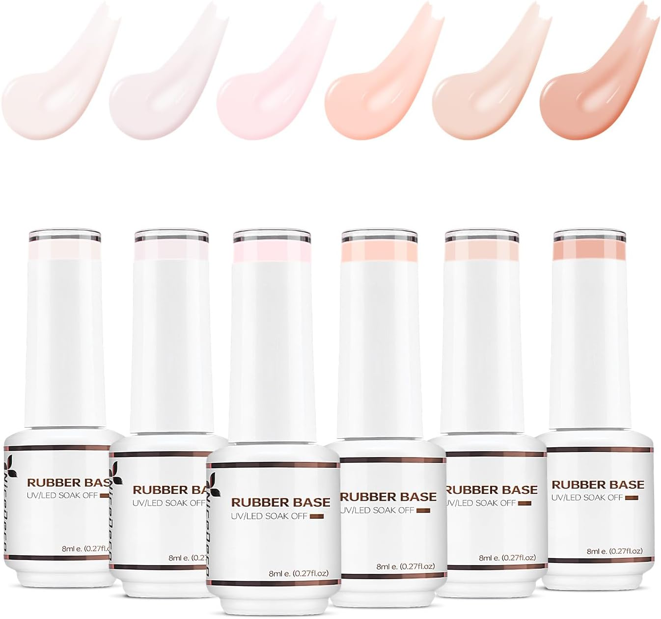 Nicedeco Rubber Base Gel Polish for Nails 6 Pcs Rubber Gel Nail Strengthener Nude Pink Nail Gel Polish Set 37 Cruelty-Free & Vegan