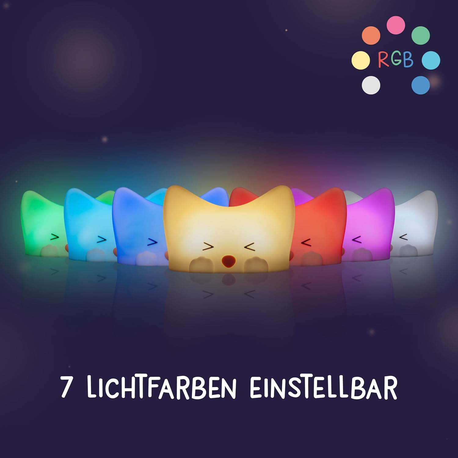 Megalight Catty Cat LED Night Light for Children, Night Light for Babies without Small Parts, Dimmable RGB Multicoloured Sound Effect, Night Lamp, Children'S Room Touch USB image number 5