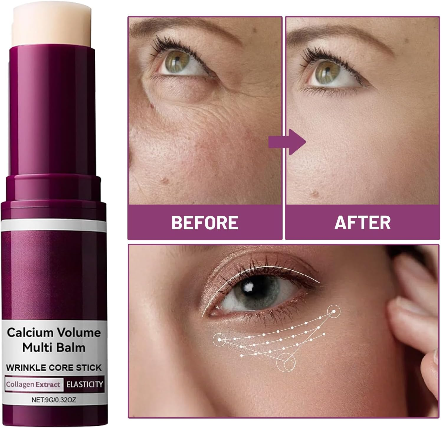 Calcium Multi Balm, Anti-Aging & Firming Korean Skincare Stick, Calcium Volume Multi Balm, for Hydrating & Firming Skin, Hydrating Anti-Wrinkle Serum Stick for Eyes, Face, and Neck (3Pcs) image number 6