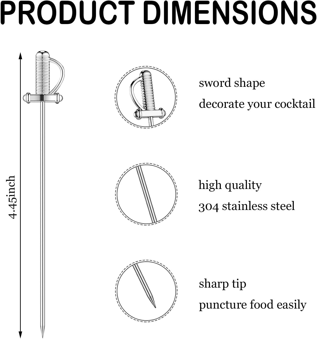 8 Pieces Stainless Steel Cocktail Picks Toothpicks Sword Metal Martini Drink Pick Sticks Appetizer Resuable Skewers Food Fruit Cocktail Toothpicks for Birthday Wedding Beach image number 5