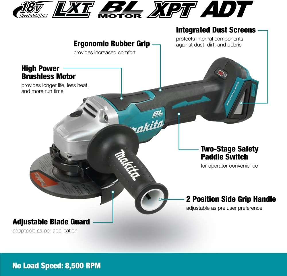 Makita DGA508Z 18 V Li-Ion LXT Brushless 125 Mm Angle Grinder, No Batteries Included