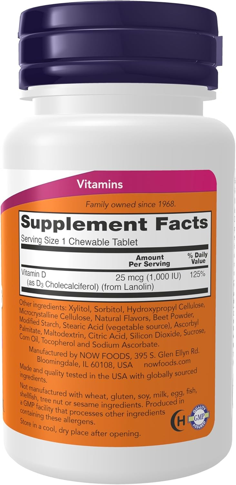 NOW Vitamin D-3 1,000 IU,180 Chewables image number 3