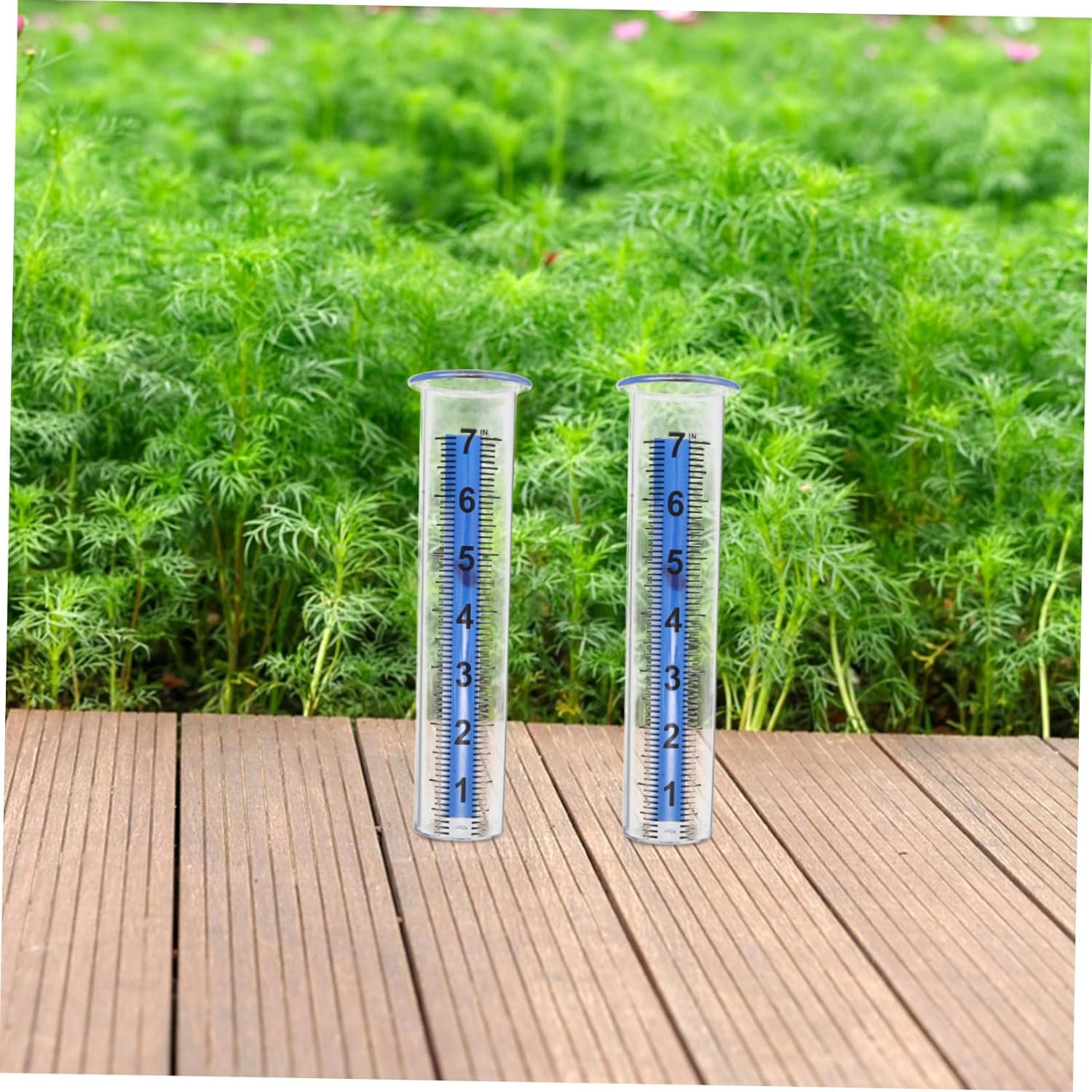 SUPVOX 4PCS Transparent Rain Gauge Tubes with Blue Base Accurate Outdoor Water Measurement for Garden Lawn Backyard School Weather Science and Greenhouse Use image number 1