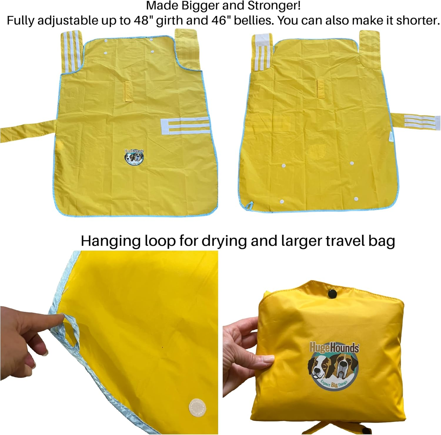 Hugehounds Extra Large Dog Yellow Rain Rover Raincoat with Half Hood XL- Waterproof-Includes a Travel Carry Bag image number 2