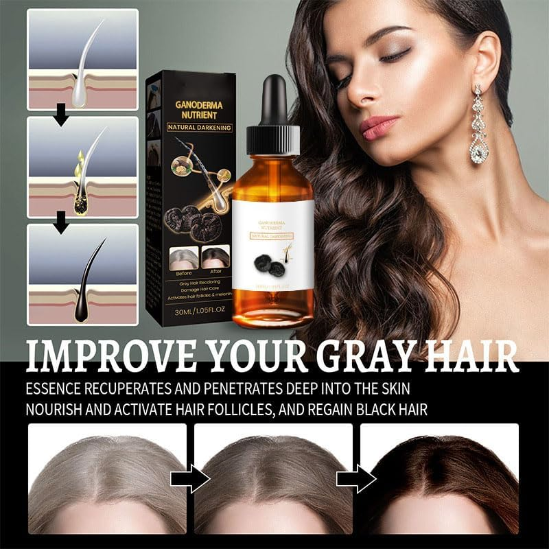 Grey Hair Treatment Serum, White to Black Natural Colour Restorative Nourishing Products anti Hair Loss Treatment for Men Women - 5Pcs image number 2