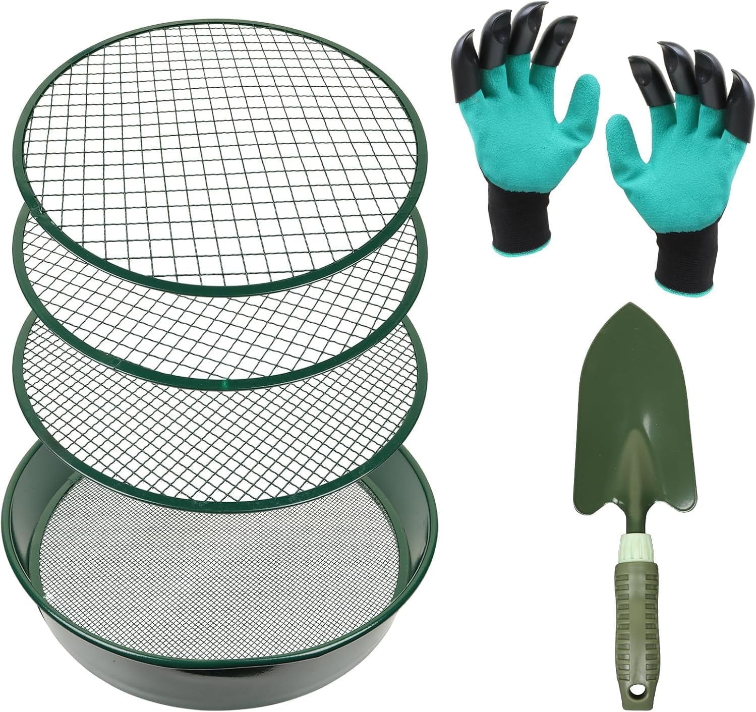 Soil Sifter, 30 Cm Fine Mesh Stainless Steel Soil Sifter for Gardening, Compost Sifter with 4 Interchangeable Filter Mesh Sizes 3,6,9,12Mm and Shovel, Soil Sieve for Sand Rocks Dirt Compost