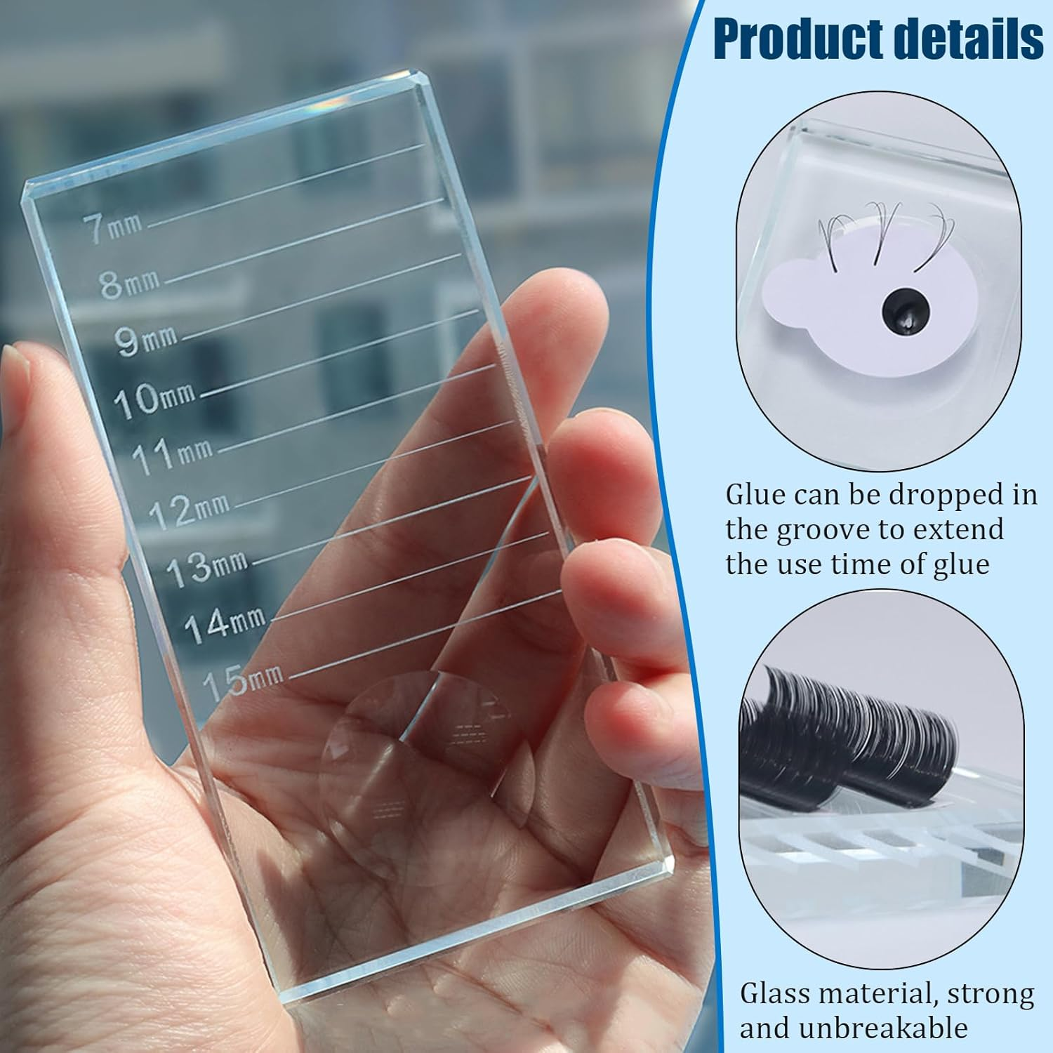 INCAUCA 2-In-1 Lash Trays for Lash Extensions 4 X 2 X 0.4 in (10 X 5 X 1 Cm), Crystal Glass Lash Tile, Lash Tray Adhesive Glue Holder, False Eyelash Pallet Strip Organizer (2Pcs) - 1 Piece image number 4