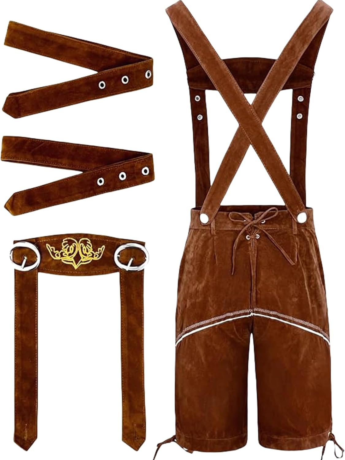 Men'S Oktoberfest Costume Pants Black Checkered Suede Leather Suspender Buckle Adult Men Halloween Costume image number 5