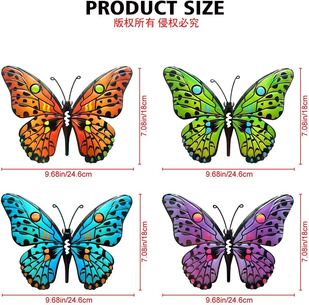 Metal Butterfly Wall Decor - 9.6" Outdoor Fence Wall Art Decor, Hanging Decoration for Garden Yard Living Room Bedroom Patio Balcony(4 Pack) - Butterfly-B image number 3