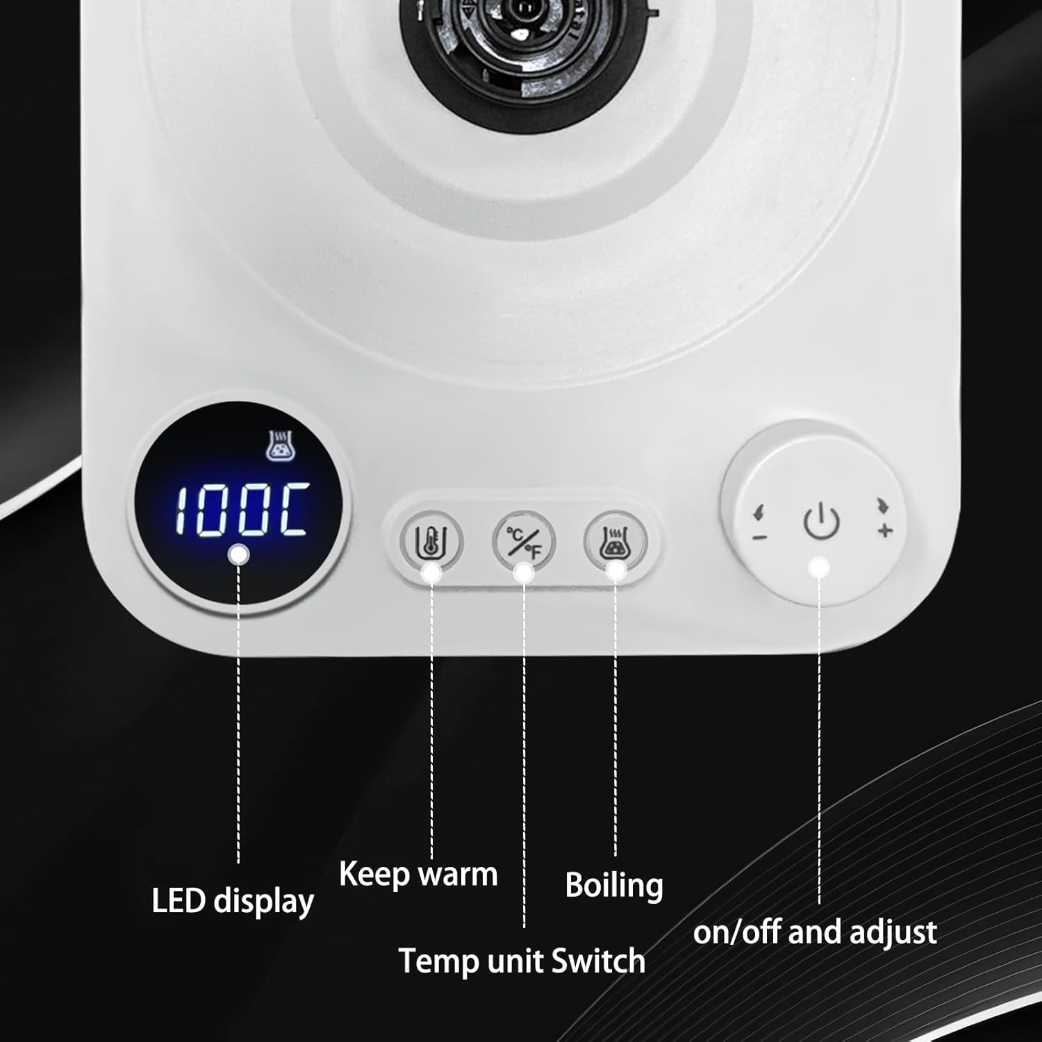 Electric Gooseneck Kettle 0.9L with LCD Display, 304 Stainless Steel Pour-Over Coffee & Tea Hot Water Boiler, Automatic Temperature Control, 1200W Quick Heating Tea Pot White image number 6