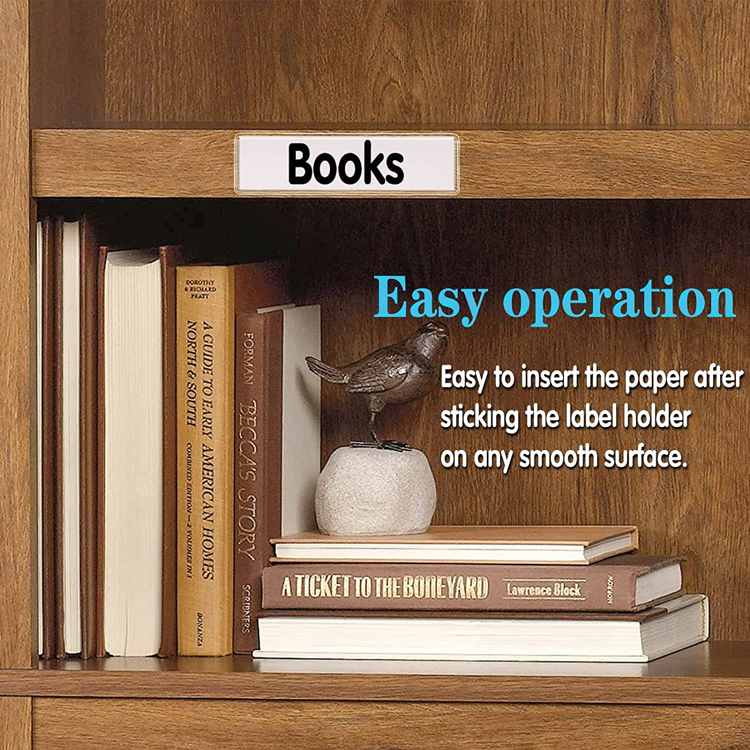 Self Adhesive Label Holders, ELEMGULY 55 Pcs Adhesive Shelf Tag Shelf Label Holder Clear Pocket Holder with Paper for Supermarket, Bookshelf, Kitchen (4.3 X 1.2 Inch)