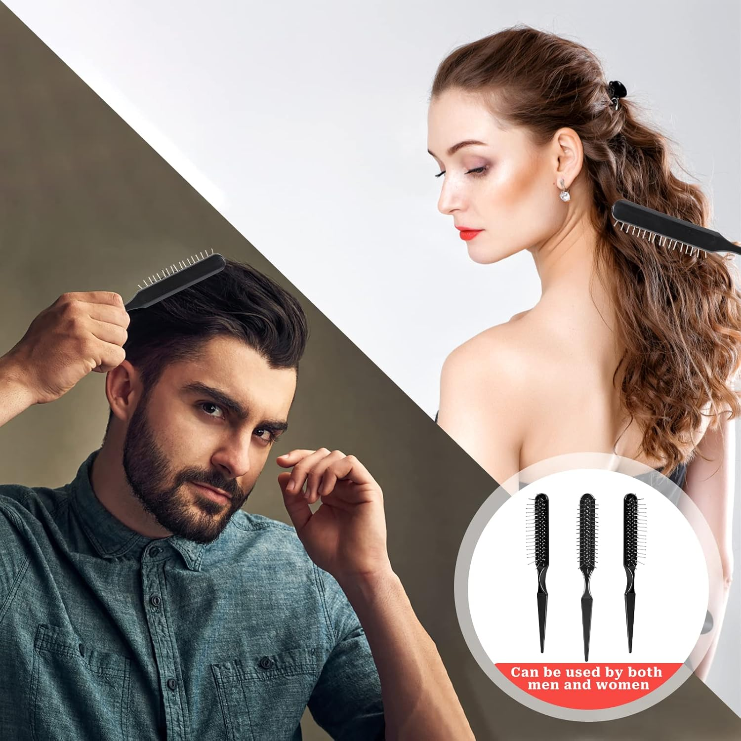 Pack of 3 Wig Hair Brushes, 3 Rows Wig Wire Brush Black Styler Brush Travel Size Metal Combs for Synthetic Wigs Detangling, Hairdresser, Beginners image number 1