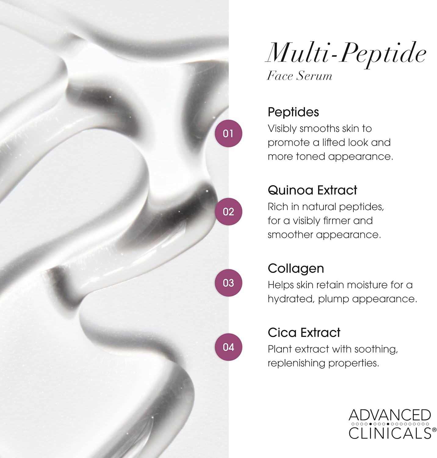 Advanced Clinicals Multi Peptides Serum for Face | Visible anti Aging Hydrating Collagen Peptide Facial Serum with Vitamin E Helps Improve Look of Wrinkles, Puffiness, & Uneven Skin Tone, 1.75 Fl Oz - Puffy Eye Correcting Serum image number 6