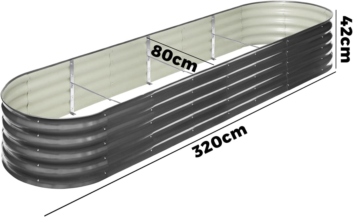 LI LIVSIP Galvanized Raised Garden Bed - Large Oval Planter Box for Outdoor Plants Vegetables Flowers Fruits, Gardening Gloves & Pegs Included, 320X80X42Cm, Grey image number 5