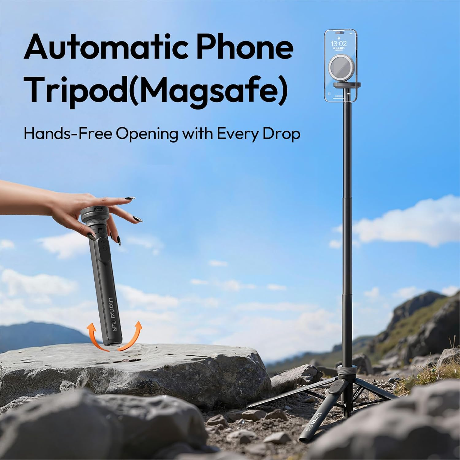 ULANZI MT85 59" Magnetic Selfie Stick Tripod, Lightweight Aluminum, Extendable Phone Tripod, One Click Opening, Strong Dual-Side Magnetic Compatible for Iphone/Android image number 6