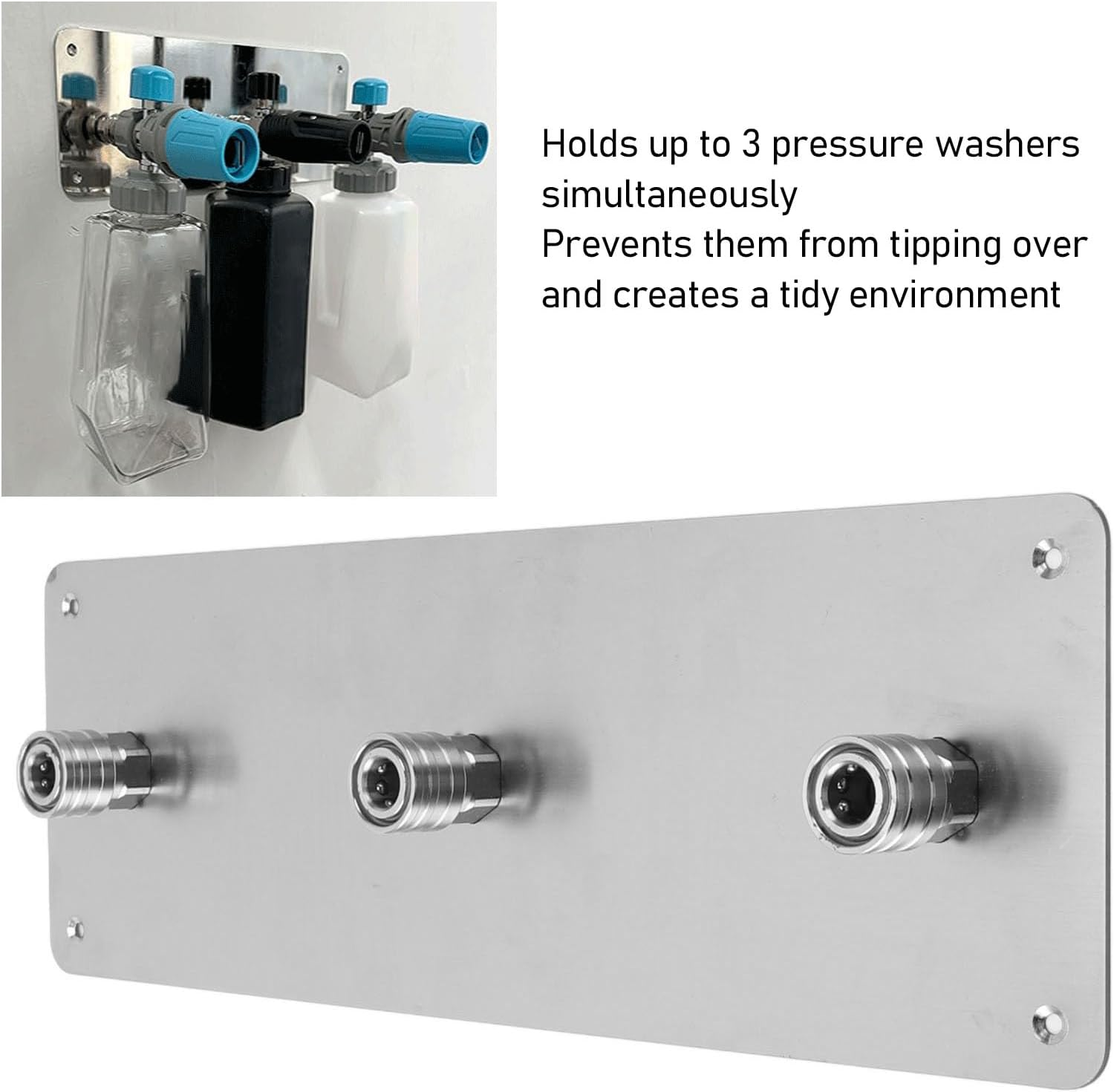 Stainless Steel Pressure Washer Holder, Foam Lined Wall Mount Rack, Fits 1/4 Inch Quick Connectors, Organizer for Outdoor Storage image number 3