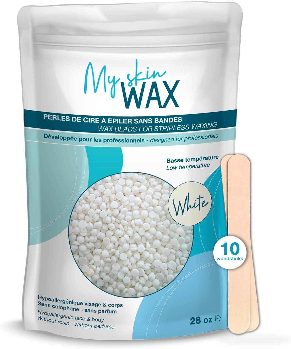 My Skin Wax - Hard Wax Beads, 400G, Hypoallergenic, Wax Beads for Sensitive Skin, Painless, Stripless Hair Removal Wax, Men, Women, Face Wax, Leg Wax, Bikini Wax, Brazilian, Eye Brow, Lip