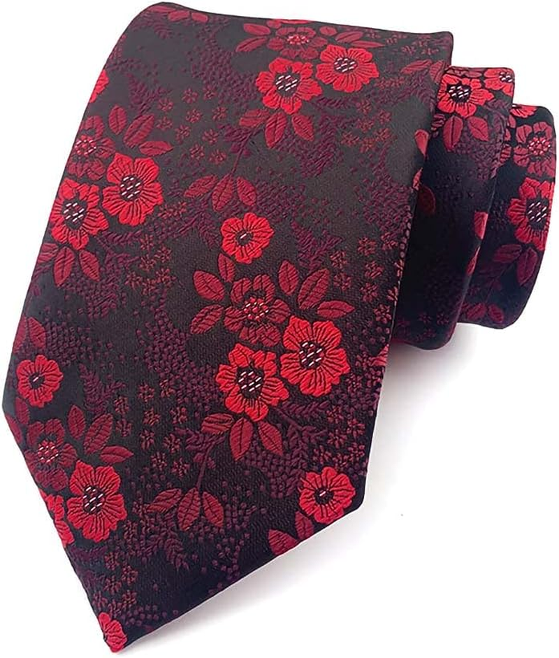 Men'S 8Cm Paisley Floral Jacquard Silk Tie Necktie Formal Wedding Hanky Cufflinks Set Ac8835 - C02 Navy Burgundy image number 6