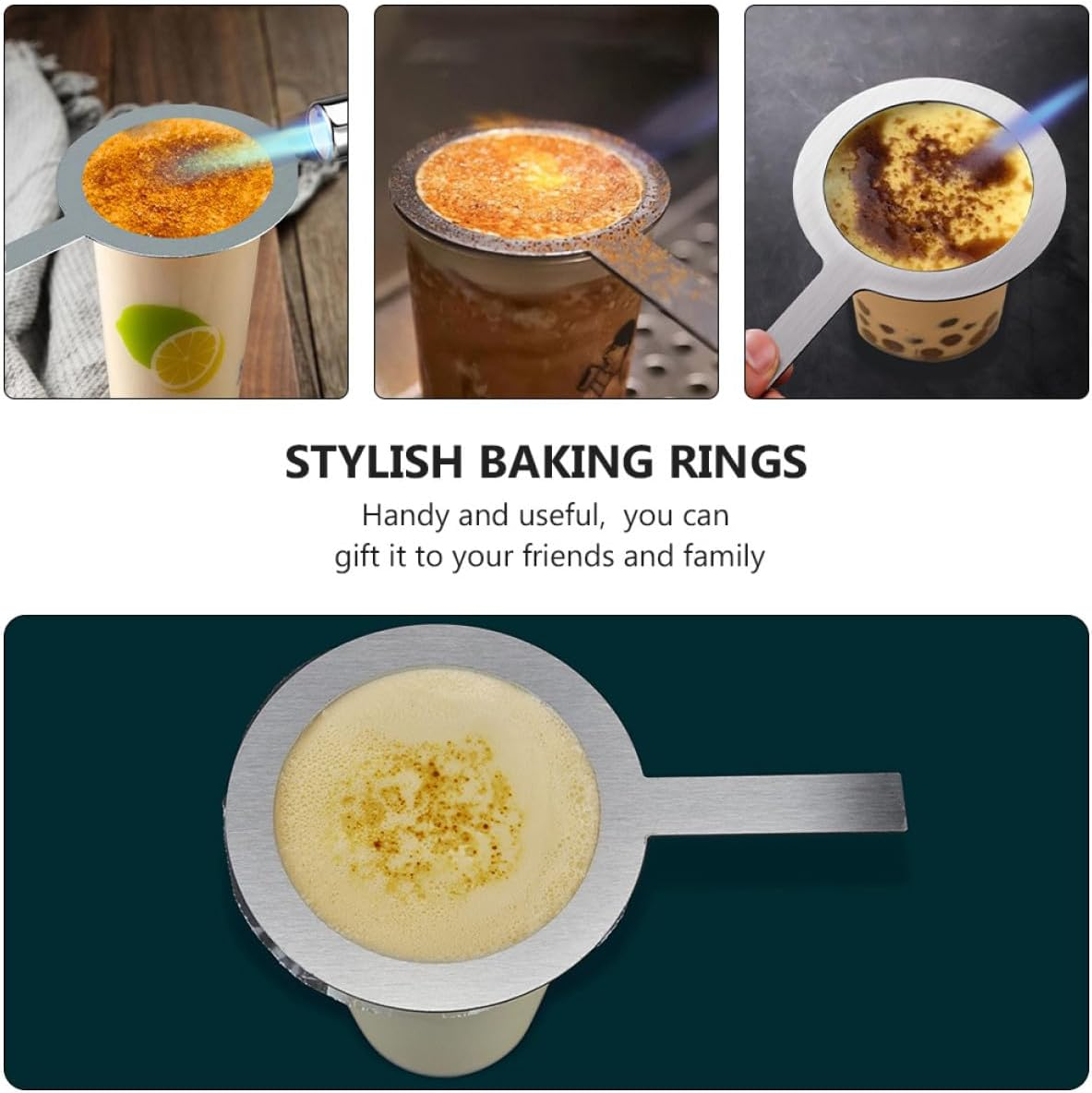 HOMOCONO 4Pcs Stainless Steel Coffee Cup Rim Protective Rings with Handle Anti-Scald Baking Gaskets for Milk Tea Shops and Cafes Lightweight DIY Beverage Accessory image number 5