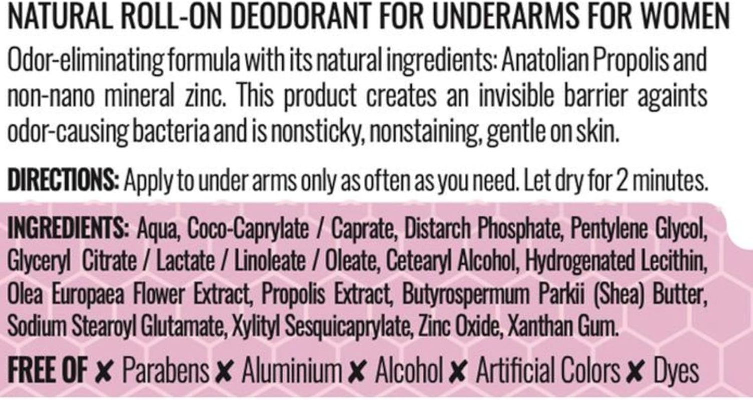 Bee&You Apicare Natural Roll-On - Light and Fresh Cooling 100% Natural with Anatolian Propolis, Shea Butter and Mineral Zinc - Prevent Bad Odor (For Women) image number 2