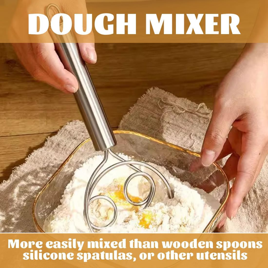 GHPKOTW Pack of 2 Danish Dough Whisks, Dutch Style Dough Whisk, Stainless Steel Hand Mixer, Kitchen Baking Tools, Bread Making Tools and Accessories, Danish Dough Whisk, Egg Beater image number 5