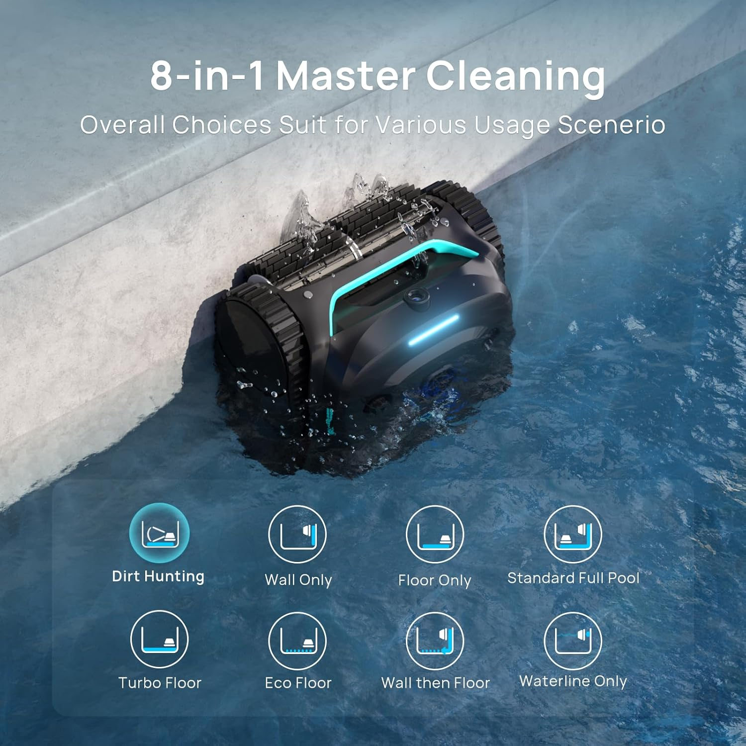 WYBOT C2 Vision Cordless Pool Cleaner Robot for Inground Pools with AI Camera, 8 Mode Robotic Pool Cleaner, Utra-Fine Filtration, Powerful Suction, Wall Climbing, Waterline Cleaning, Black image number 5