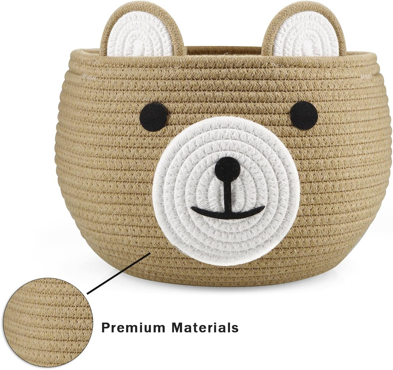 Pandaear Cotton Rope Baby Basket, Baby Gift Basket Nursery Laundry Organizer with Cute Bear Design for Storage Infant Newborn Essentials, Diaper Caddy Basket with Handle
