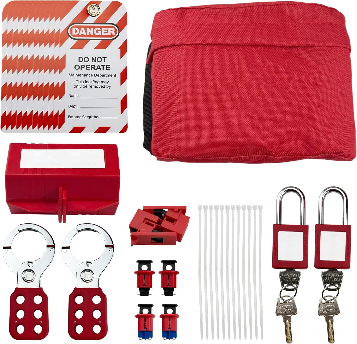 Flylin Electrical Lockout Tagout Kit, Universal Circuit Breaker Lockout and Safety Padlock Electrical Switch Safety Lockout Labels Hasps Kit for Electricians Industrial image number 4