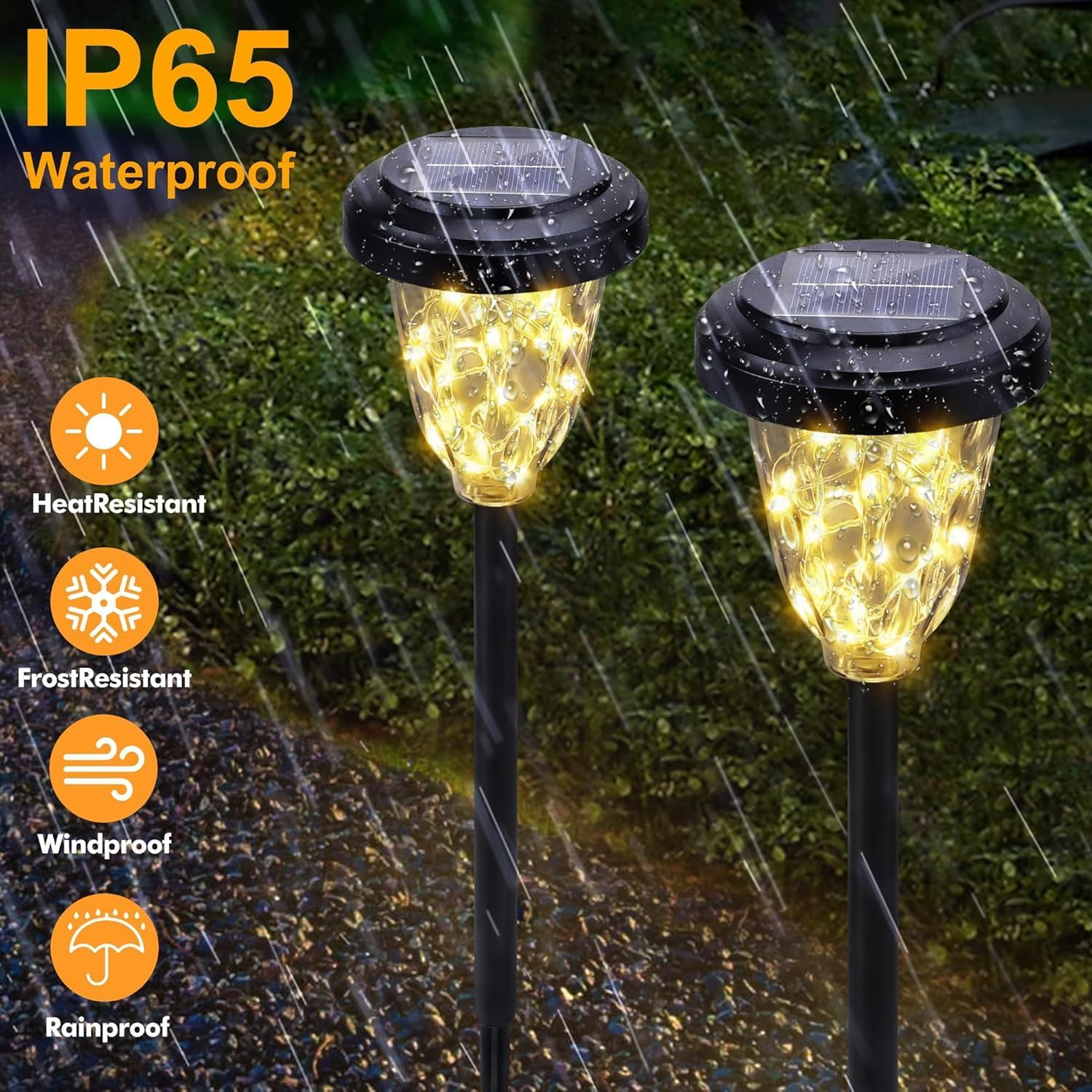 Solar Pathway Lights Outdoor, 6 Pack 30 LED Solar Lights Outdoor Waterproof, Solar Powered Landscape Lights with 2 Modes for Garden Yard Path Walkway Driveway Patio outside Decoration - Warm White image number 4
