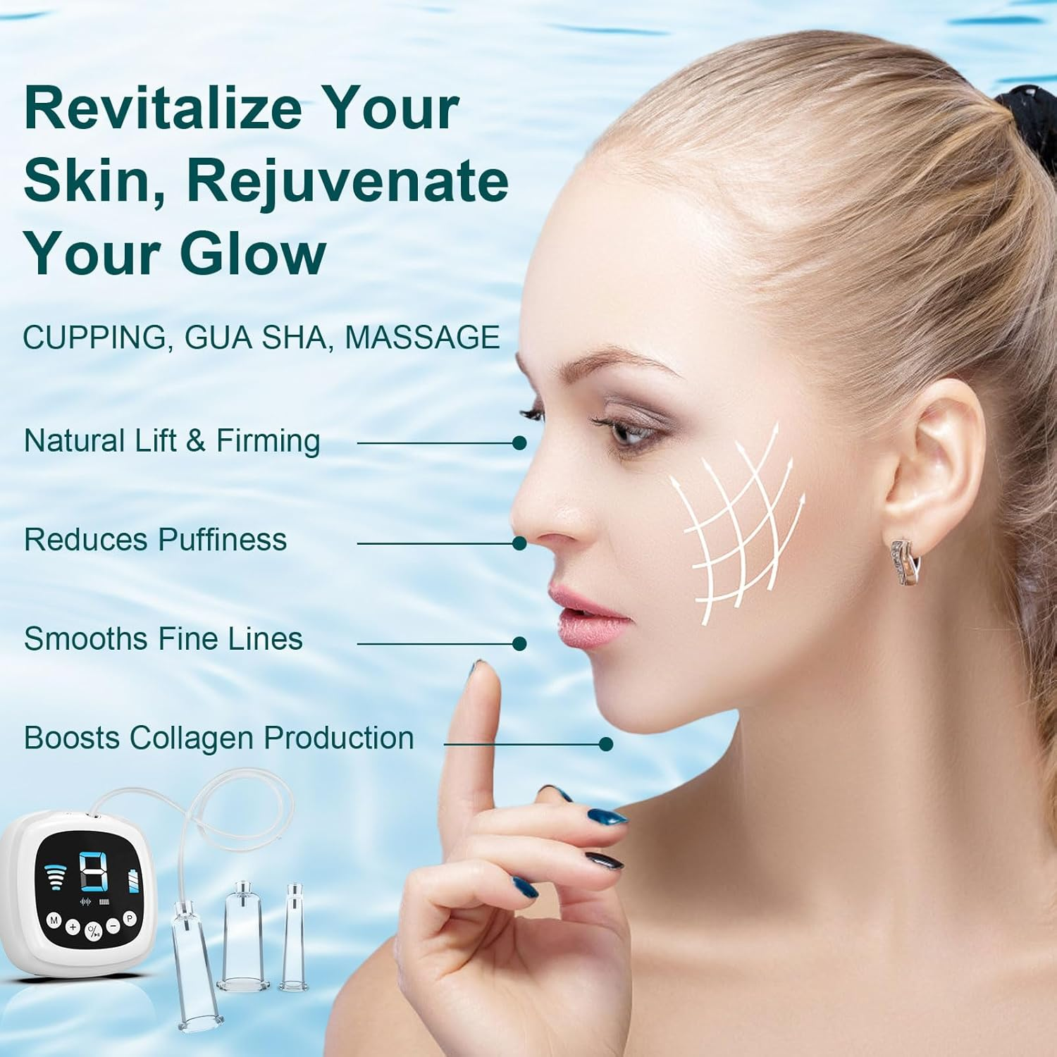 Electric Facial Cupping Set for Face with Dual-Cup Usage - 3-In-1 Face Cupping, Gua Sha & Massage Tools for Skin Care - Multifunctional Facial Neck Eye Cuppings Massager for Wrinkle 3 Modes 9 Gears image number 4