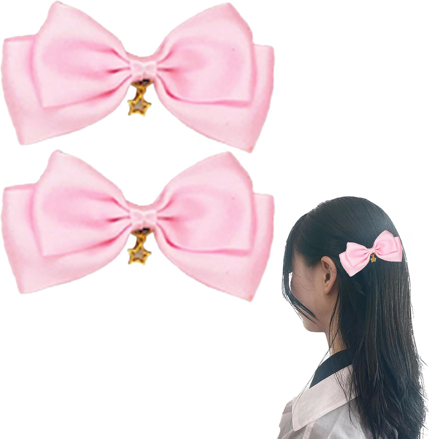 Ribbon Clip with Star Charm, Set of 2, Pink image number 5