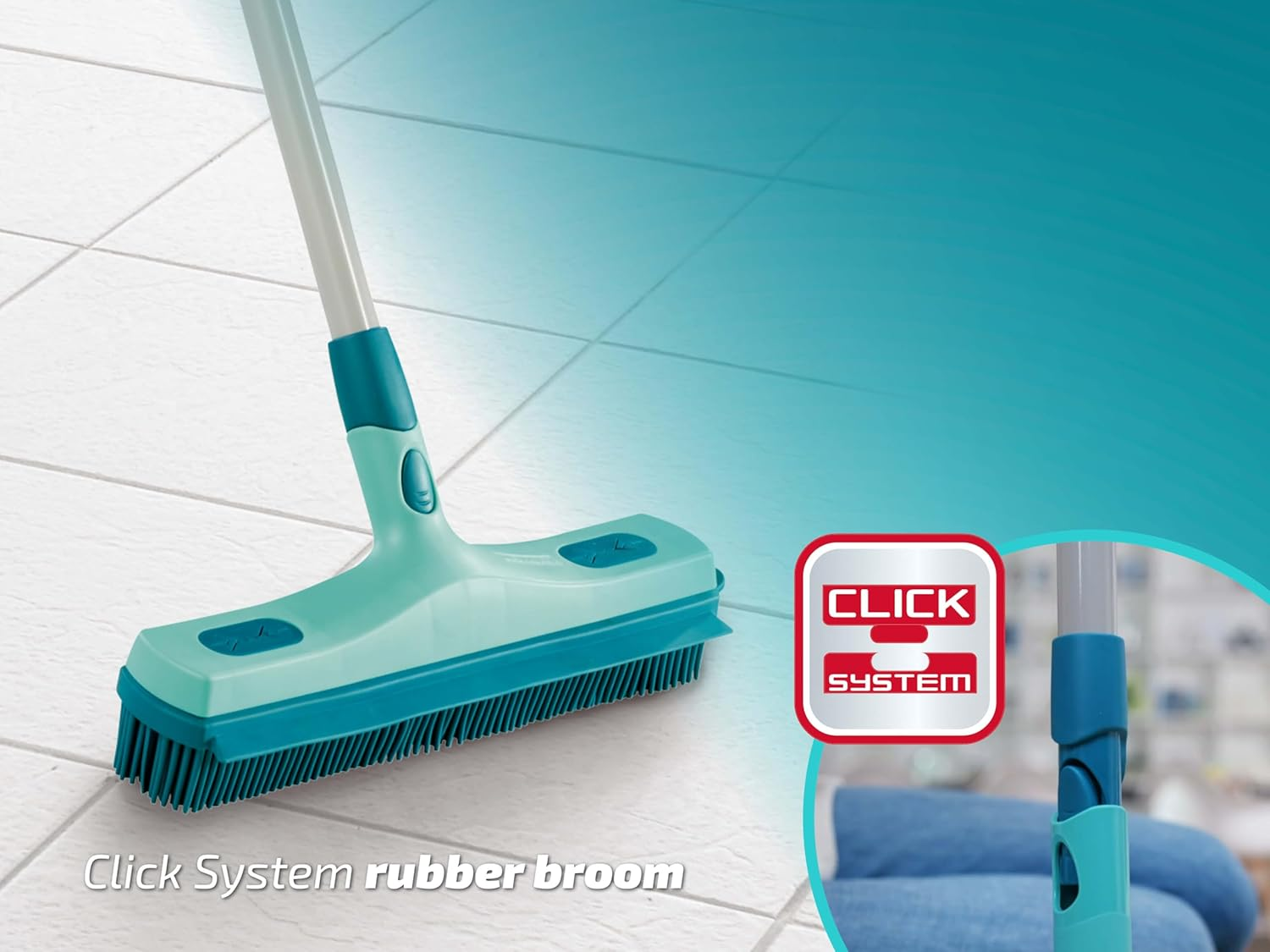 Leifheit Rubber Broom Click-System &ndash; Natural Rubber Supra Bristle Broom for Sweeping, Wiping and Water Removal, Compatible with Easy Click Telescopic Handles for Indoor and Outdoor Cleaning image number 4