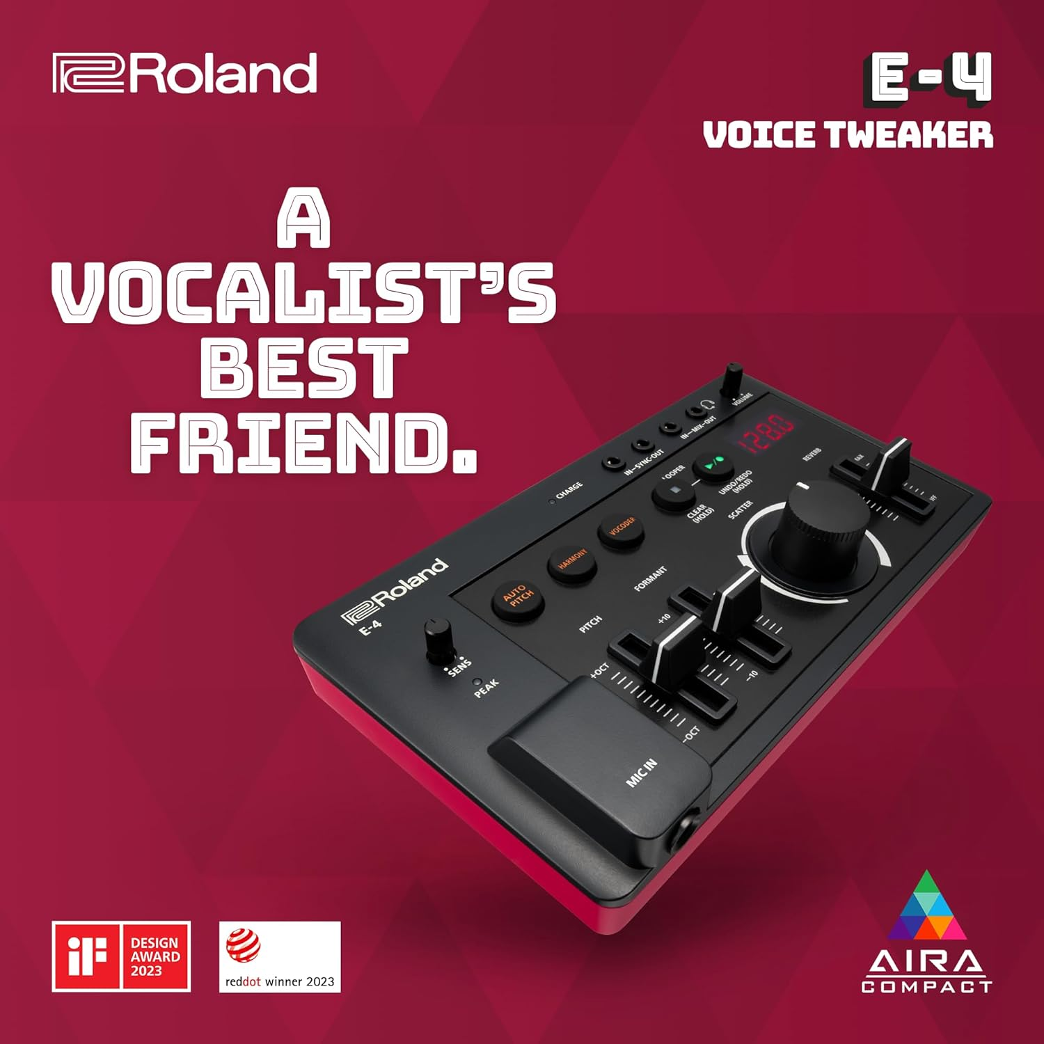 Roland AIRA Compact E-4 VOICE TWEAKER | Vocal Performance Tool with Powerful Voice Transformer Effects | Vocoder | Looper | Harmony | Auto Pitch | MIDI | for Singing & Vocal Artists, Black image number 2