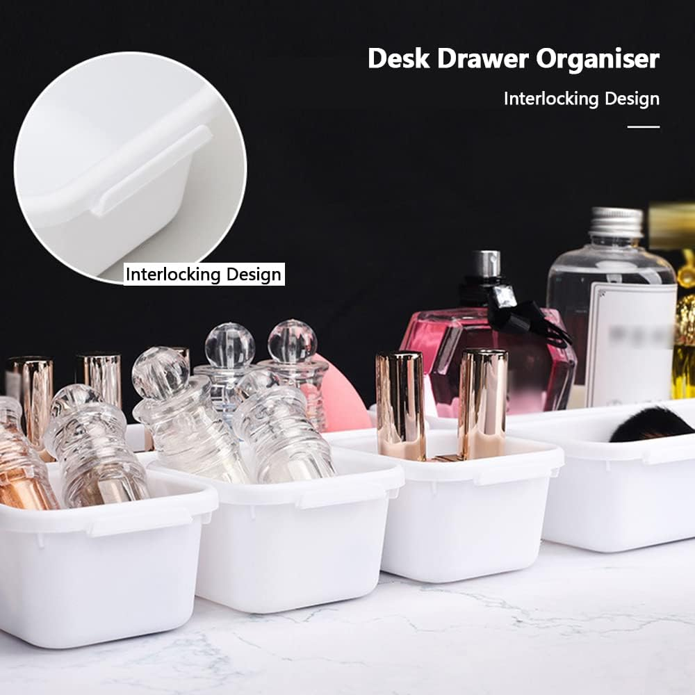 Tophomer 8Pcs Desk Drawer Organiser, 3 Sizes Plastic Storage Tidy Divider Trays for Kitchen, Bathroom, Office, Desk, Make-Up (Black) image number 5