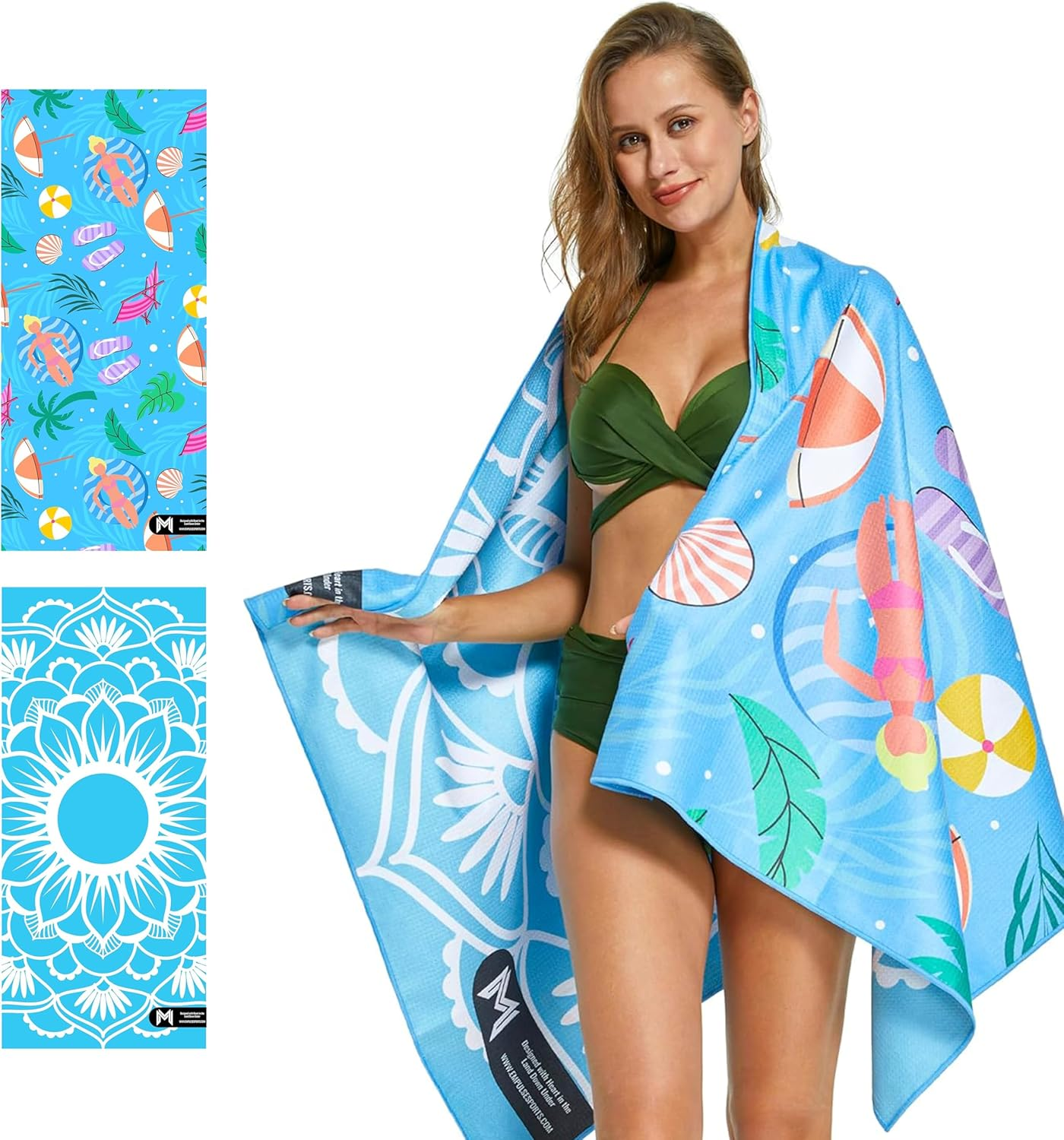 EMPULSE Sand-Free Beach Towel | Ultra-Absorbent & Quick-Drying | Premium Waffle Weave Feel | 160X80Cm | Lightweight & Compact &ndash; Ideal for Beach,Travel, Pool, & More! (Coastal CHILL)