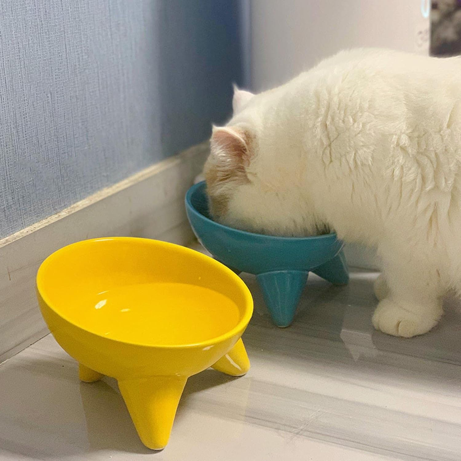 Pet Ceramic High Bowl Slanting Mouth Cat Bowl anti Black Chin Cat Food Bowl Cat Drinking Bowl anti Spill Dog Bowl Supplies-Mint Green image number 2