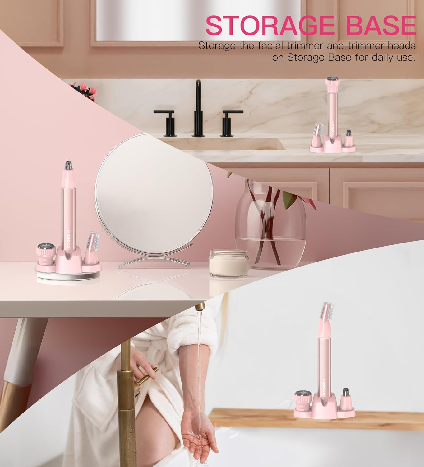 Nose Hair Trimmer for Women 3In1 Facial Hair Removal Trimmers with Storage Base - Waterproof, Portable USB Rechargeable with Travel Bag- Trims Nose, Ear, Eyebrow, Peach-Fuzz, Lips, Chin Face Hair