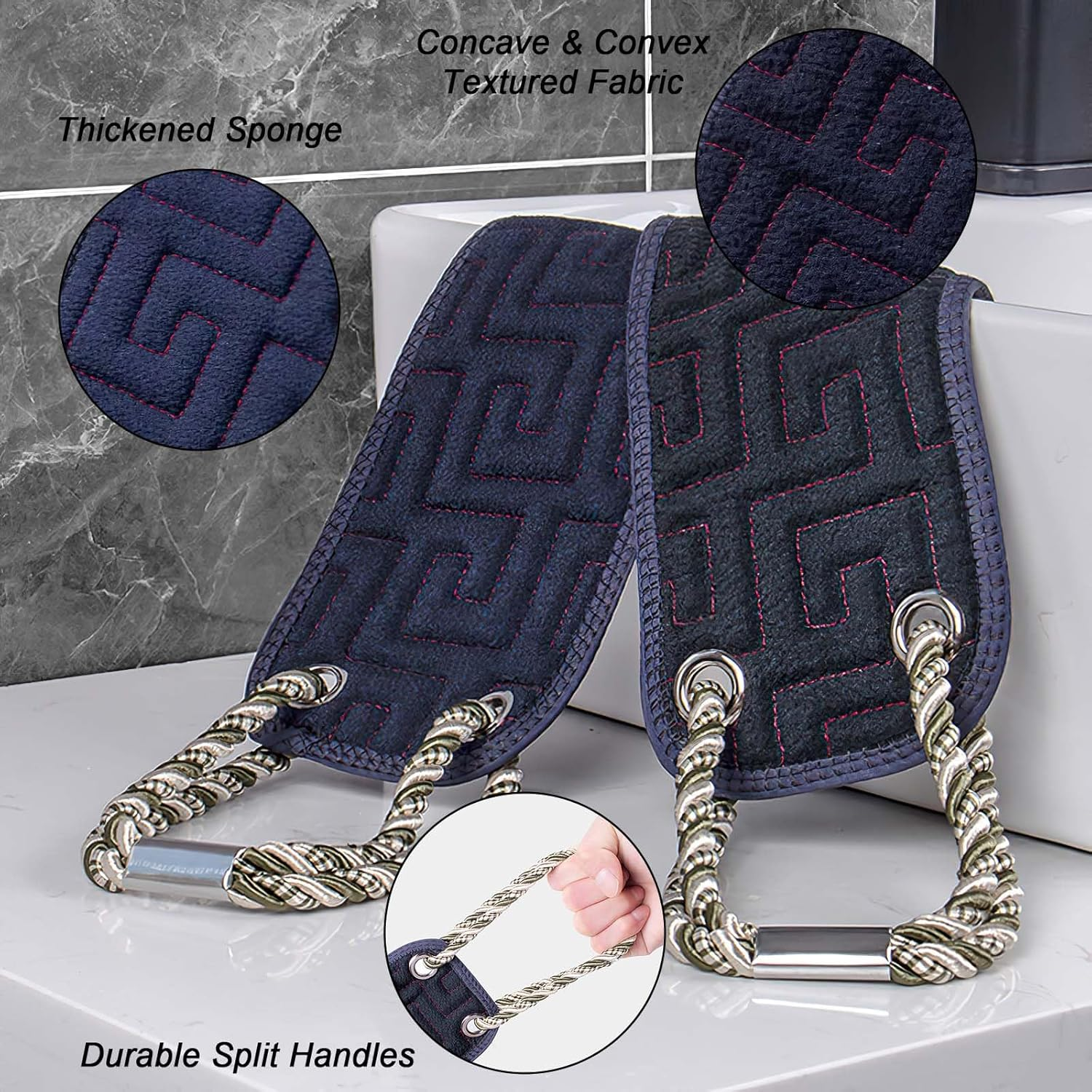 Exfoliating Back Scrubber for Shower, 37 Inches Back Washer with Handles, Exfoliating Washcloth Body Exfoliator Bath Tool to Scrub Your Body Deeply for Men & Women Exfoliation image number 3