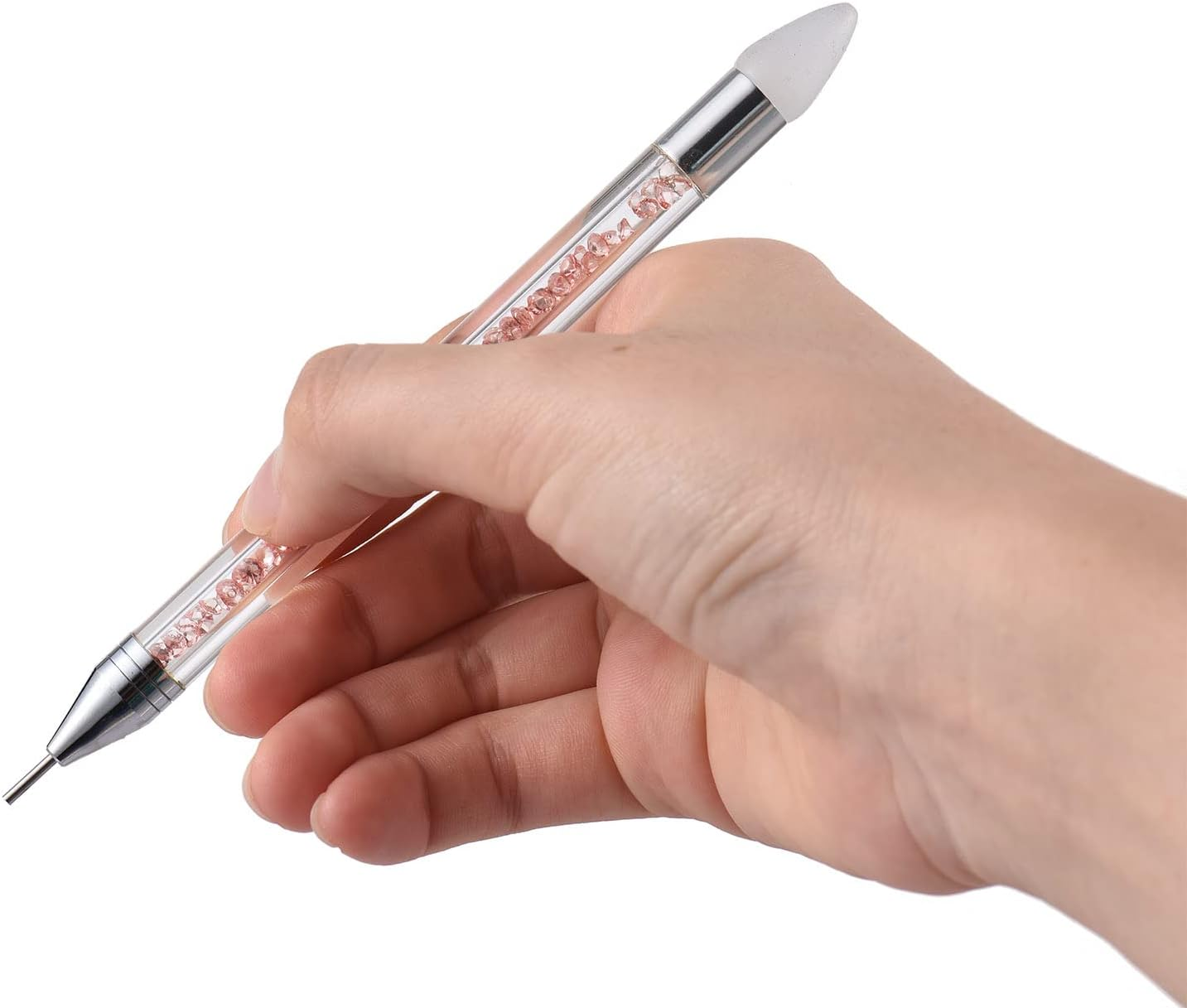 RAYWE 1PC Dual-Ended Nail Rhinestone Picker Silicone Tip Pencil Pick up Applicator Dual Tips Tip Dotting Pen Beads Gems Crystals Studs Picker with Acrylic Handle Manicure Nail Art Tool image number 3