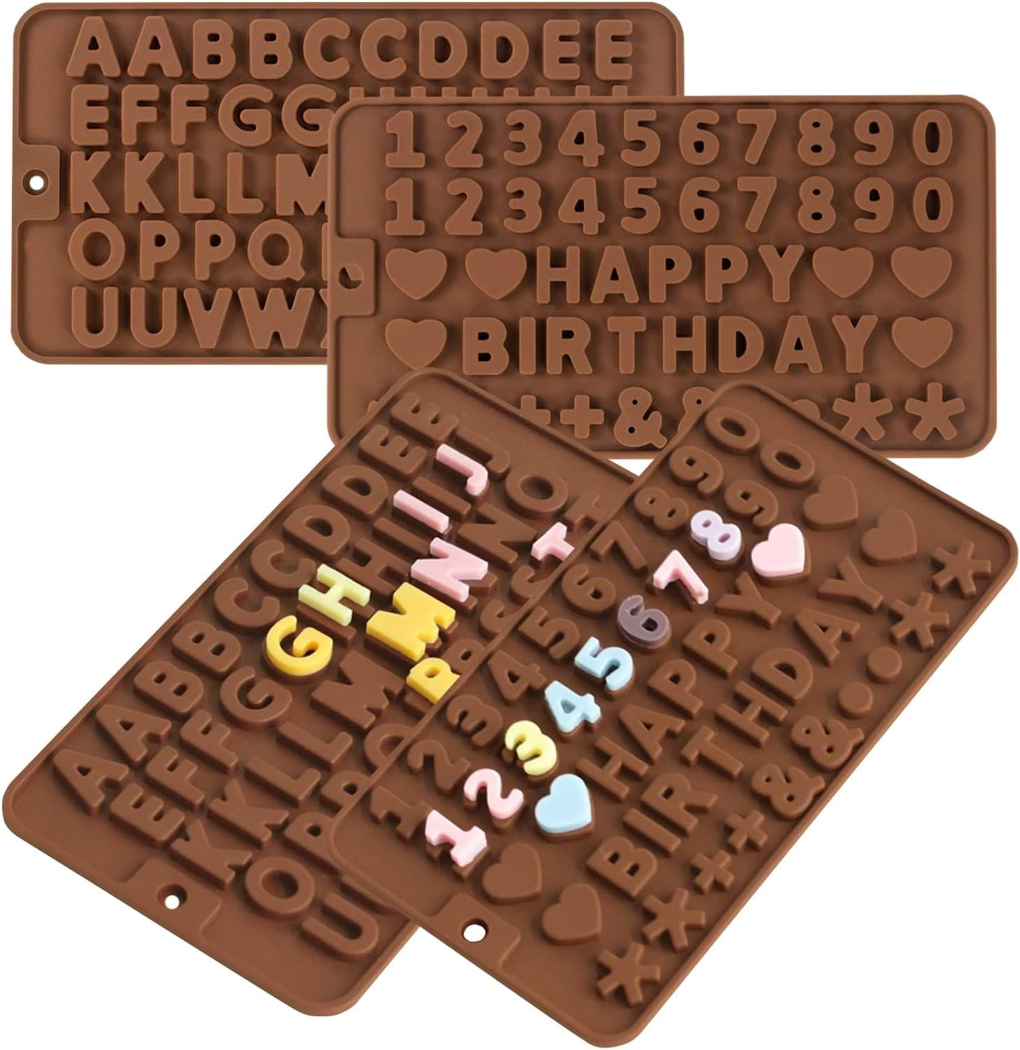 4 PCS Silicone Chocolate Molds, Silicone Letter Molds and Number Chocolate Mold with Happy Birthday Cake Decorations Symbols, Candy & Chocolate Molds for Cookie Ice Candy (4 Letter Molds) image number 4