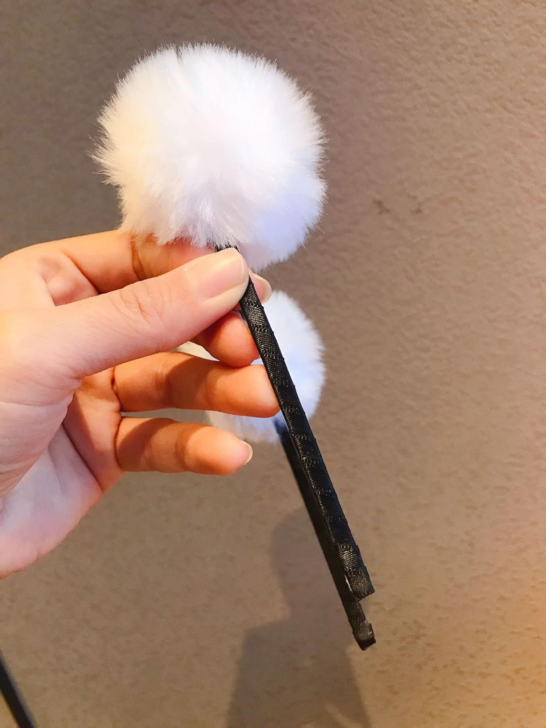 OHEETU 3 Pcs Panda Ears Headband Fluffy Pom Pom Hair Hoop Costume Party Head Wear Accessories for Halloween Christmas Birthday (Black+White+Pink)