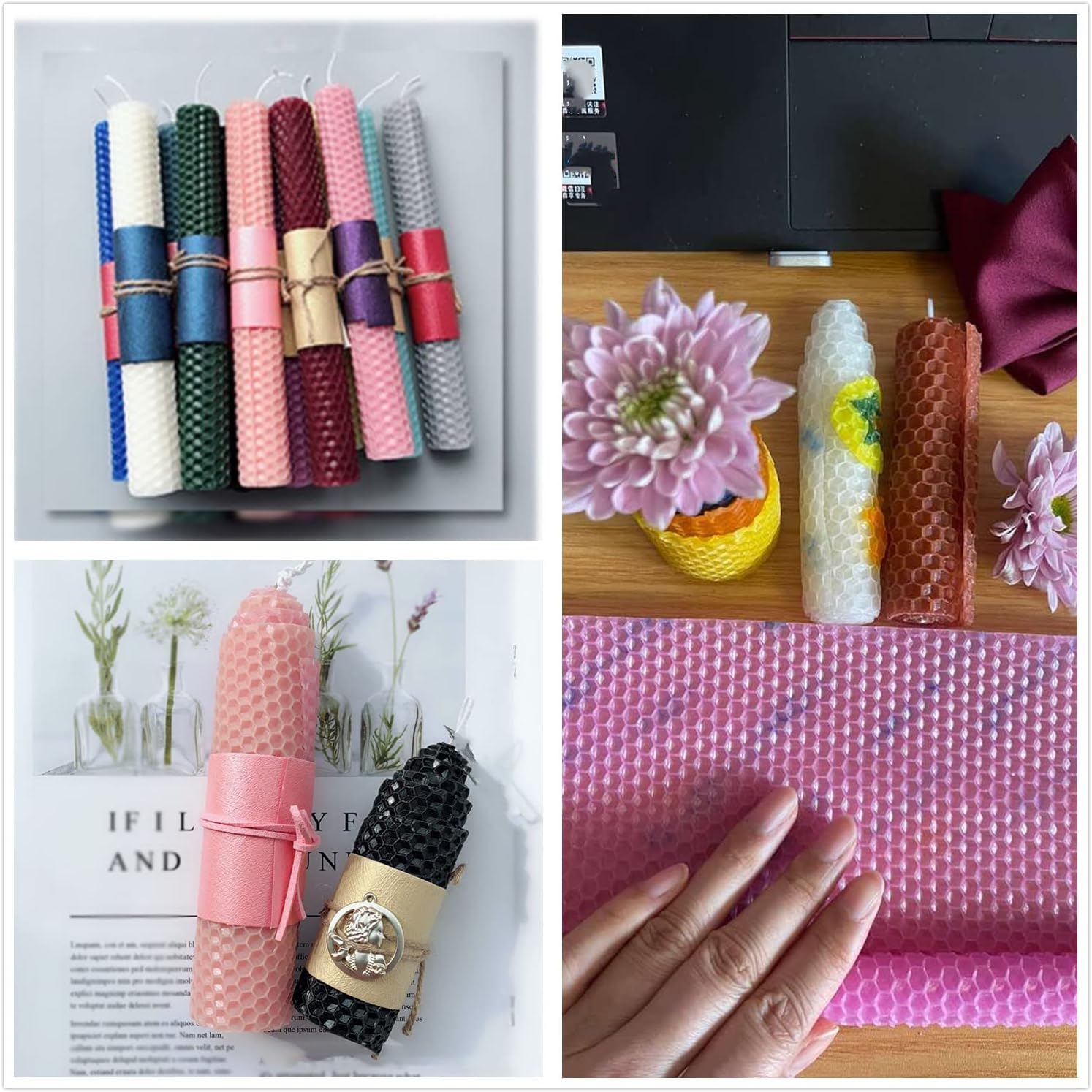 Atozbit DIY Candles Sheet, Beeswax Honeycomb Candle Kit (8&times;8 In) - 20Pcs in 10 Colors, with 30Pcs Cotton Wicks (8 Inch for Each), Make Ideal Kids and Adults, Multicolor image number 2